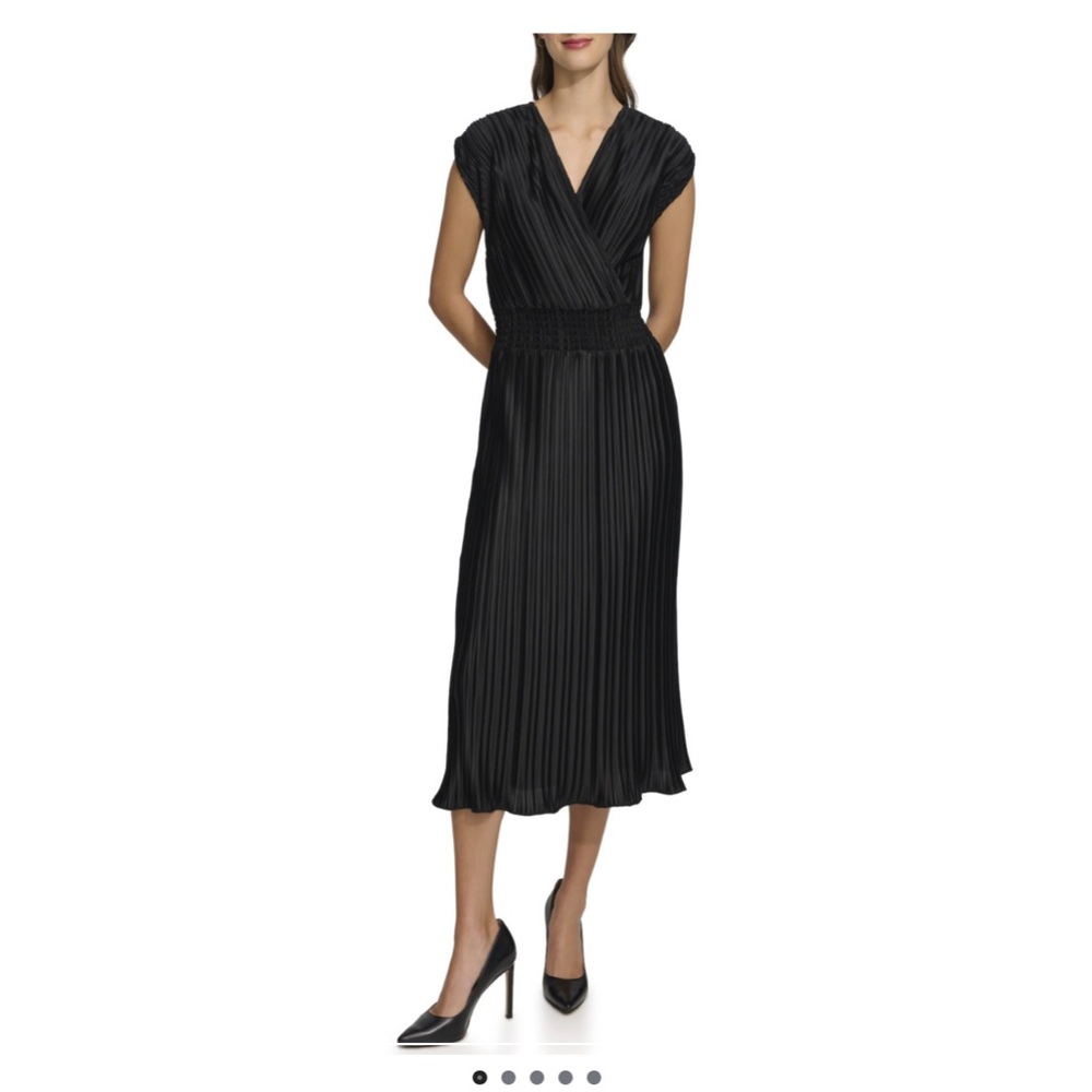 Harper Black Pleated Sheath Midi Dress